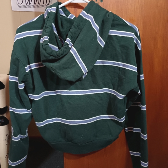 Green, White, Grey Striped Cropped Hoodie - XS - Picture 2 of 5